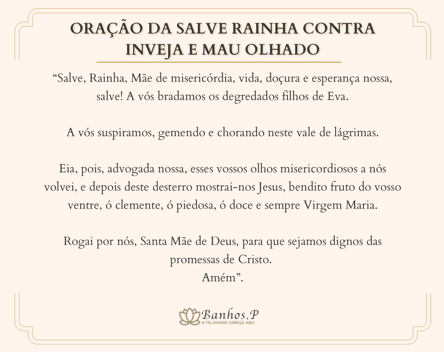 Oração Contra Inveja e Mau Olhado da Salve Rainha (Imprimir)